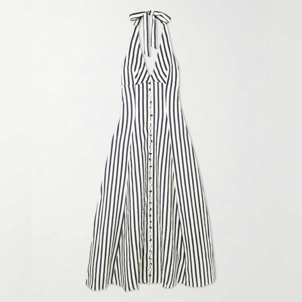 FAITHFULL Marie striped linen halterneck midi dress